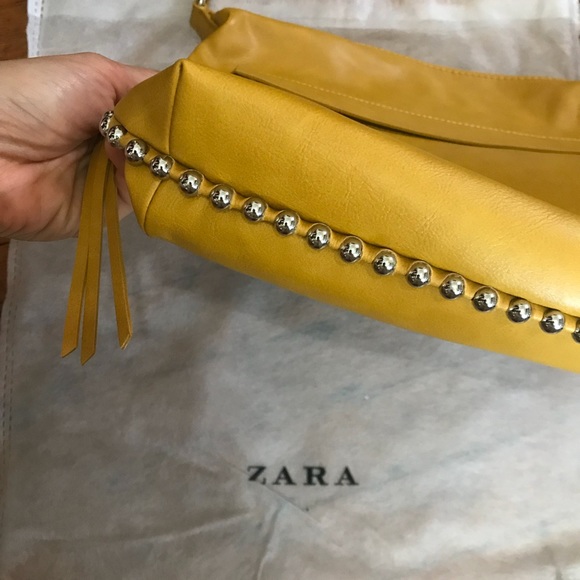 Zara Studded Bucket Shoulder Bag Fringe Yellow - Picture 6 of 8